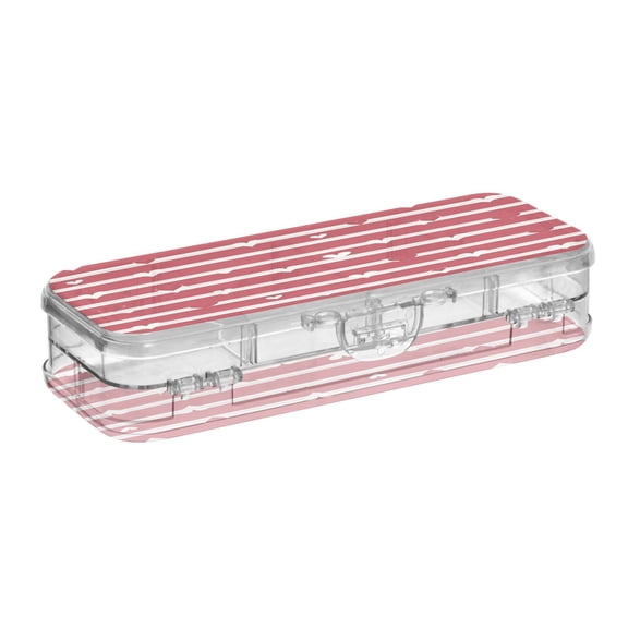 Iauyy Stackable Clear Pencil Box with Snap-Tight Lid, Large Capacity Plastic Storage Organizer for Pencils, Markers, Crayons ,Red and White