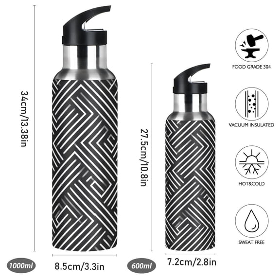 Iauyy Stainless Steel Double-Wall Vacuum Insulated Water Bottle with Straw-600ml&1000ml BPA-Free Leak-Proof for Travel Workouts Outdoor,Depth and Three-dimensionality