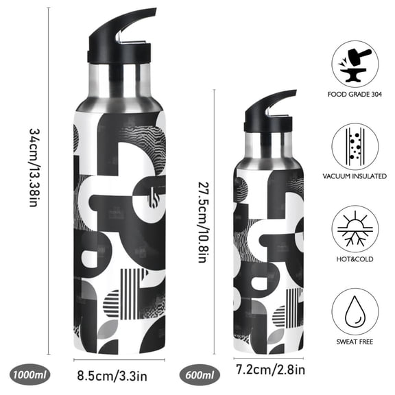 Iauyy Stainless Steel Double-Wall Vacuum Insulated Water Bottle with Straw-600ml&1000ml BPA-Free Leak-Proof for Travel Workouts Outdoor,Outstanding Layout
