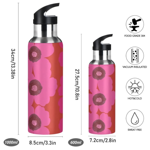 Iauyy Stainless Steel Double-Wall Vacuum Insulated Water Bottle with Straw-600ml&1000ml BPA-Free Leak-Proof for Travel Workouts Outdoor,The Flower Of Creativity