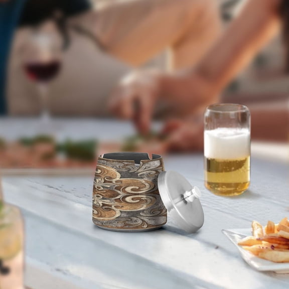 Iauyy Large Metal Ashtray with Lid - Outdoor & Indoor Patio Car Use Smokeless Wind Resistant 3.543.46in,Antique Stone Decorative Elements
