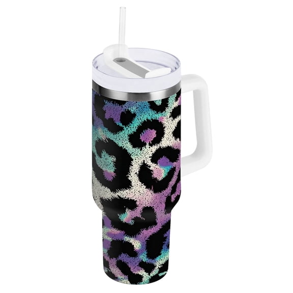 Iauyy Stainless Steel Insulated Tumblers , 40oz/30oz Handle BPA-Free, 8Hour Hot/ 4Hour Cold for Travel Sports Outdoor Camping，Filled with Rainbow-like Patterns