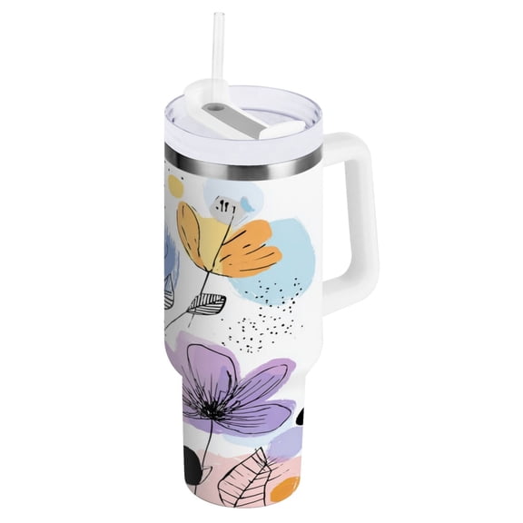 Iauyy Stainless Steel Insulated Tumblers , 40oz/30oz Handle BPA-Free, 8Hour Hot/ 4Hour Cold for Travel Sports Outdoor Camping，Doodle Collage