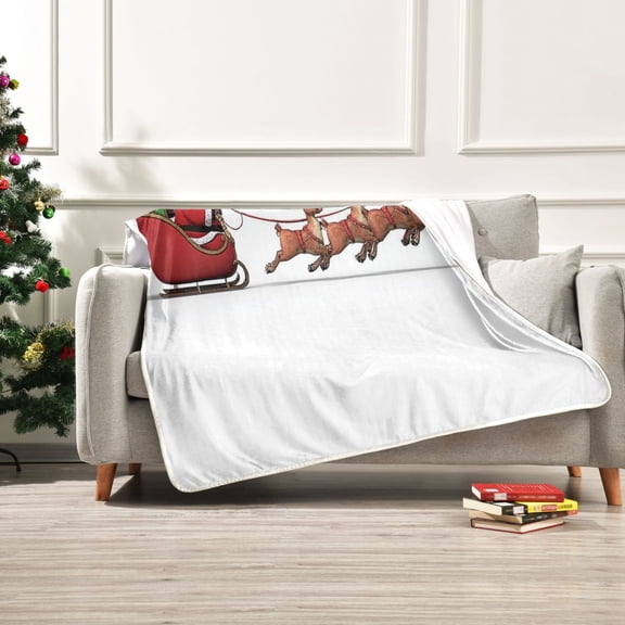 Iauyy The Sled Pulled by The Reindeer Blanket ,Arctic Wool Throw Blankets All Season Bed Blanket for Couch Sofa Decoration Christmas Gifts 60x80 in