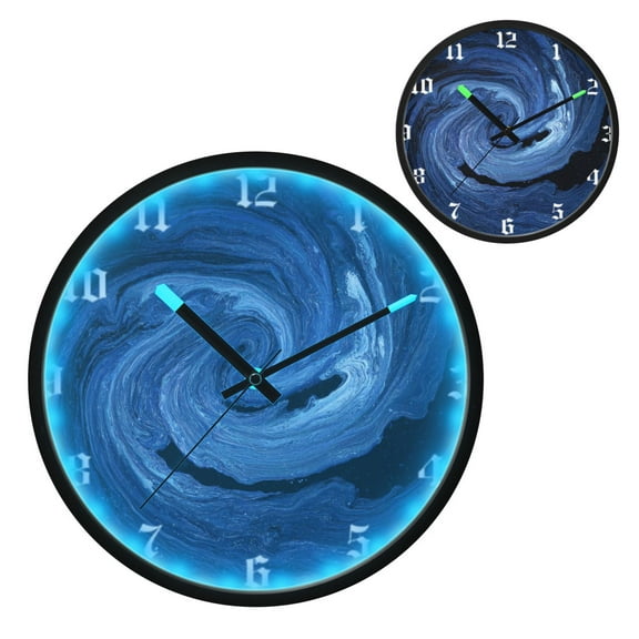 Iauyy Vintage Battery Sunrise Clock Wall Clock 12 inch Fashion Bedroom/Biathroom Lighted Wall Clock for Kitchen Clocks ，Deep Blue and White Intertwined
