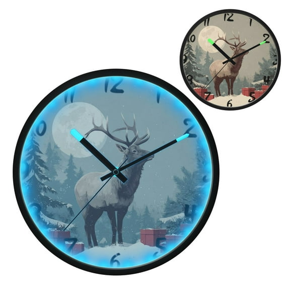 Iauyy Vintage Battery Sunrise Clock Wall Clock 12 inch Fashion Bedroom/Biathroom Lighted Wall Clock for Kitchen Clocks A Reindeer Stands