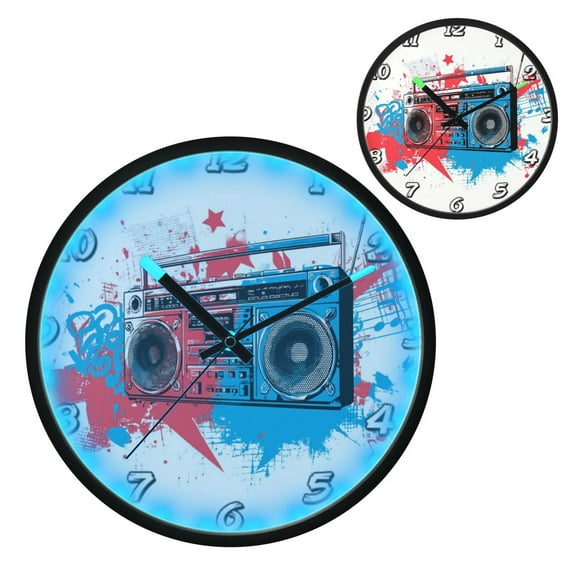 Iauyy Vintage Battery Sunrise Clock Wall Clock 12 inch Fashion Bedroom/Biathroom Lighted Wall Clock for Kitchen Clocks Art Radio