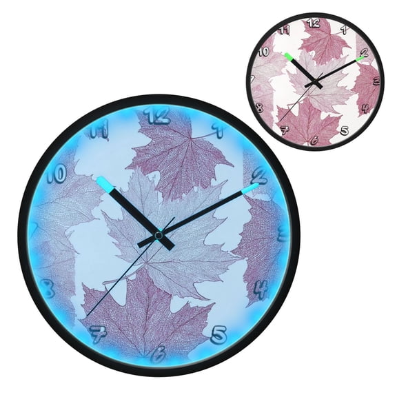 Iauyy Vintage Battery Sunrise Clock Wall Clock 12 inch Fashion Bedroom/Biathroom Lighted Wall Clock for Kitchen Clocks Artistic Maple Leaf Pattern