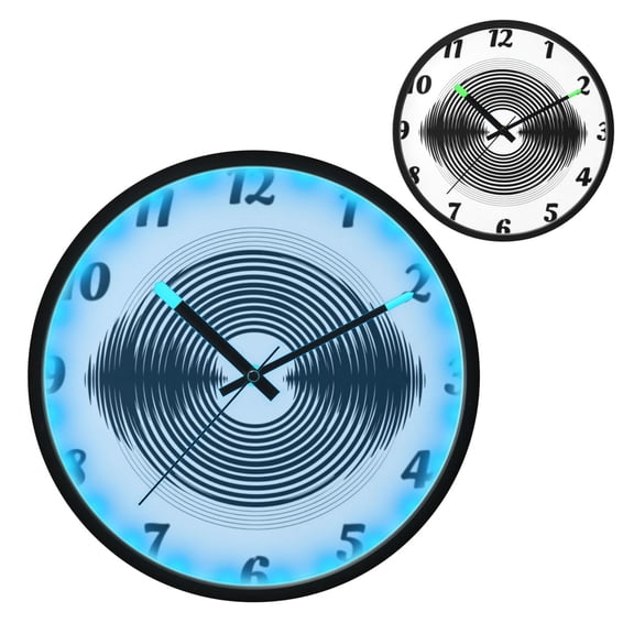 Iauyy Vintage Battery Sunrise Clock Wall Clock 12 inch Fashion Bedroom/Biathroom Lighted Wall Clock for Kitchen Clocks Black and White Circular Art