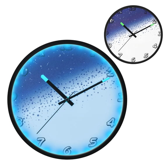Iauyy Vintage Battery Sunrise Clock Wall Clock 12 inch Fashion Bedroom/Biathroom Lighted Wall Clock for Kitchen Clocks Blue Gradient-colored Stars