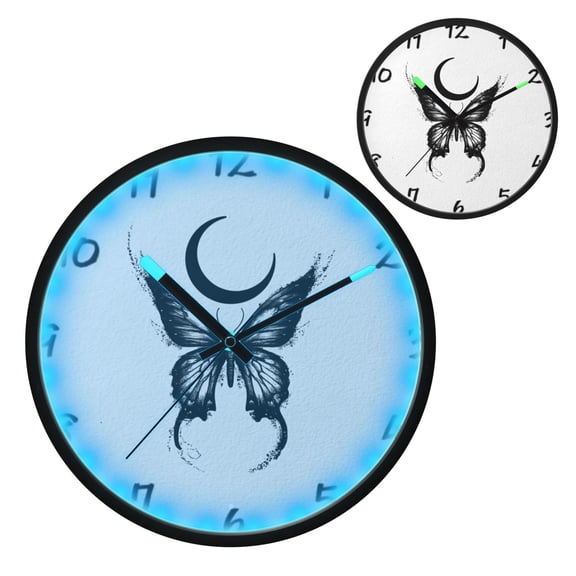 Iauyy Vintage Battery Sunrise Clock Wall Clock 12 inch Fashion Bedroom/Biathroom Lighted Wall Clock for Kitchen Clocks Butterfly Tattoo Design