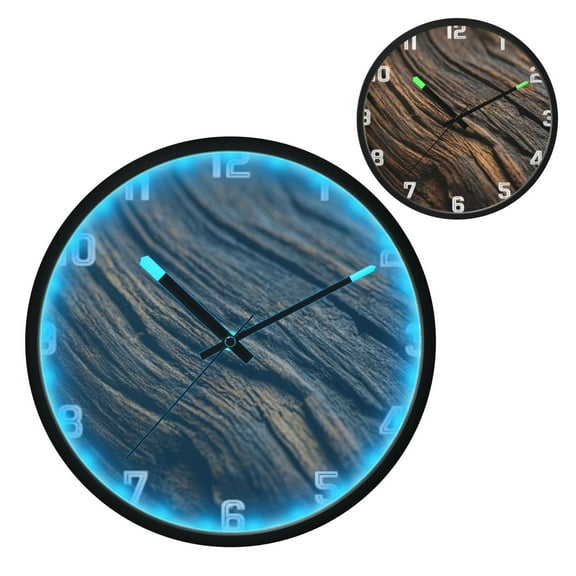 Iauyy Vintage Battery Sunrise Clock Wall Clock 12 inch Fashion Bedroom/Biathroom Lighted Wall Clock for Kitchen Clocks Dark Brown Pattern