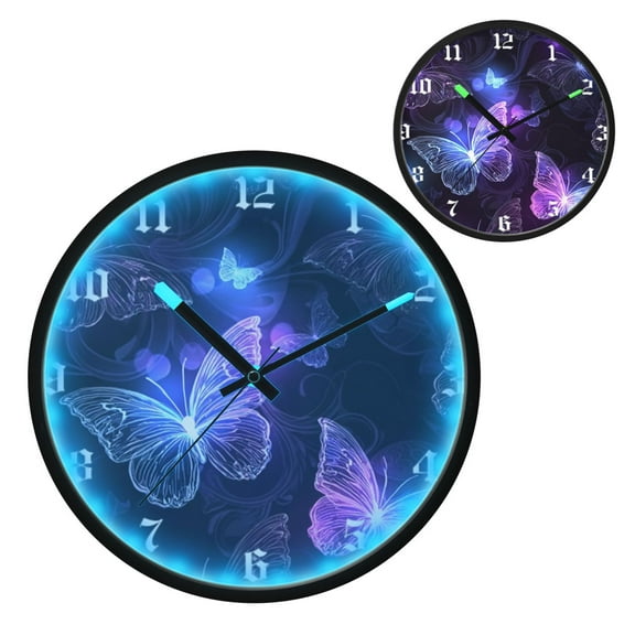 Iauyy Vintage Battery Sunrise Clock Wall Clock 12 inch Fashion Bedroom/Biathroom Lighted Wall Clock for Kitchen Clocks Filament Butterfly