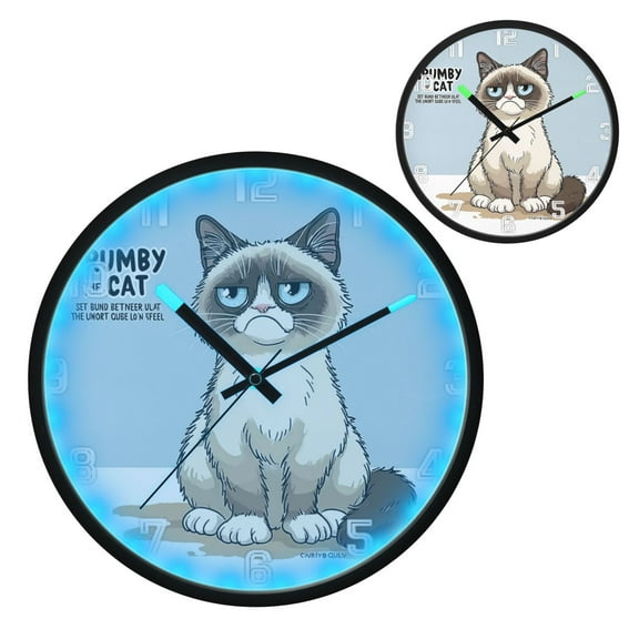 Iauyy Vintage Battery Sunrise Clock Wall Clock 12 inch Fashion Bedroom/Biathroom Lighted Wall Clock for Kitchen Clocks German Cat