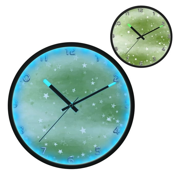Iauyy Vintage Battery Sunrise Clock Wall Clock 12 inch Fashion Bedroom/Biathroom Lighted Wall Clock for Kitchen Clocks Green Star