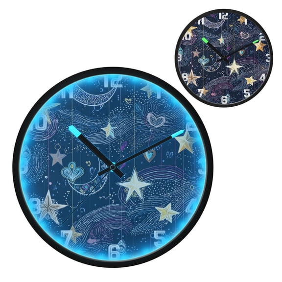 Iauyy Vintage Battery Sunrise Clock Wall Clock 12 inch Fashion Bedroom/Biathroom Lighted Wall Clock for Kitchen Clocks Milky Way Moon