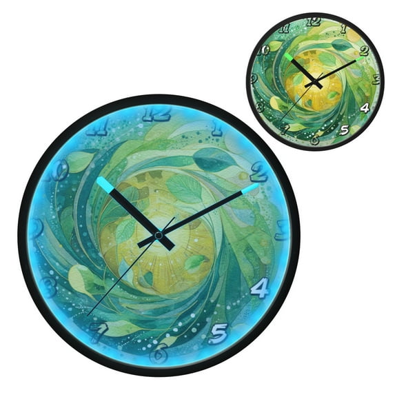 Iauyy Vintage Battery Sunrise Clock Wall Clock 12 inch Fashion Bedroom/Biathroom Lighted Wall Clock for Kitchen Clocks Spiral Composition