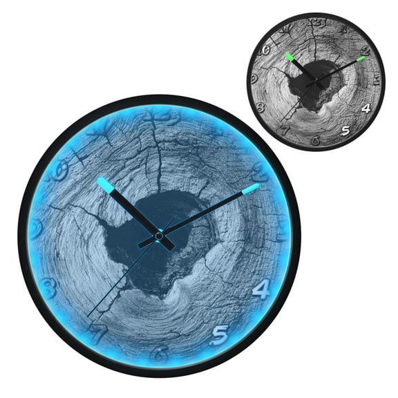 Iauyy Vintage Battery Sunrise Clock Wall Clock 12 inch Fashion Bedroom/Biathroom Lighted Wall Clock for Kitchen Clocks The Trunk Of An Old Tree