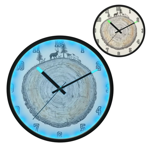 Iauyy Vintage Battery Sunrise Clock Wall Clock 12 inch Fashion Bedroom/Biathroom Lighted Wall Clock for Kitchen Clocks Tree Rings Years