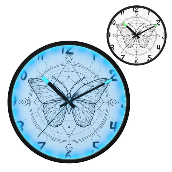 Iauyy Vintage Battery Sunrise Clock Wall Clock 12 inch Fashion Bedroom/Biathroom Lighted Wall Clock for Kitchen Clocks Vector Line Drawing
