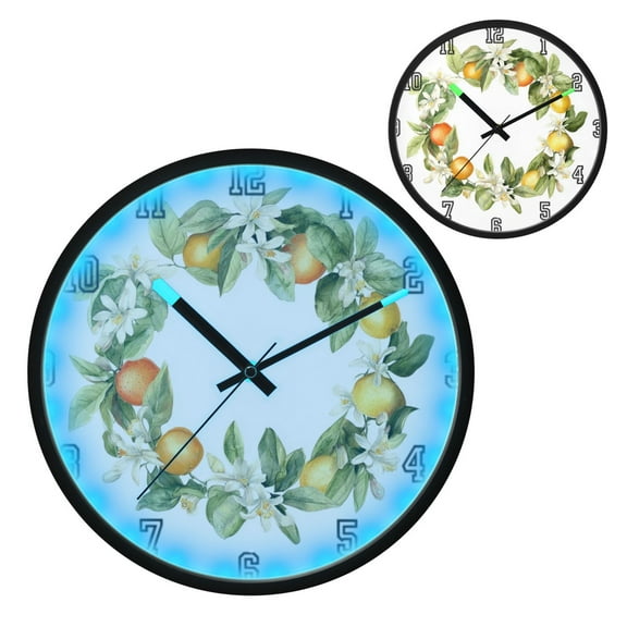 Iauyy Vintage Battery Sunrise Clock Wall Clock 12 inch Fashion Bedroom/Biathroom Lighted Wall Clock for Kitchen Clocks Watercolor Garland