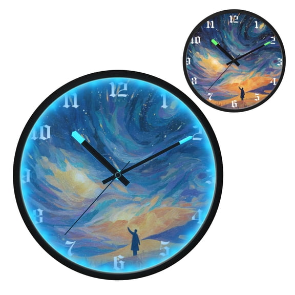 Iauyy Vintage Battery Sunrise Clock Wall Clock 12 inch Fashion Bedroom/Biathroom Lighted Wall Clock for Kitchen Clocks Waving His Arms