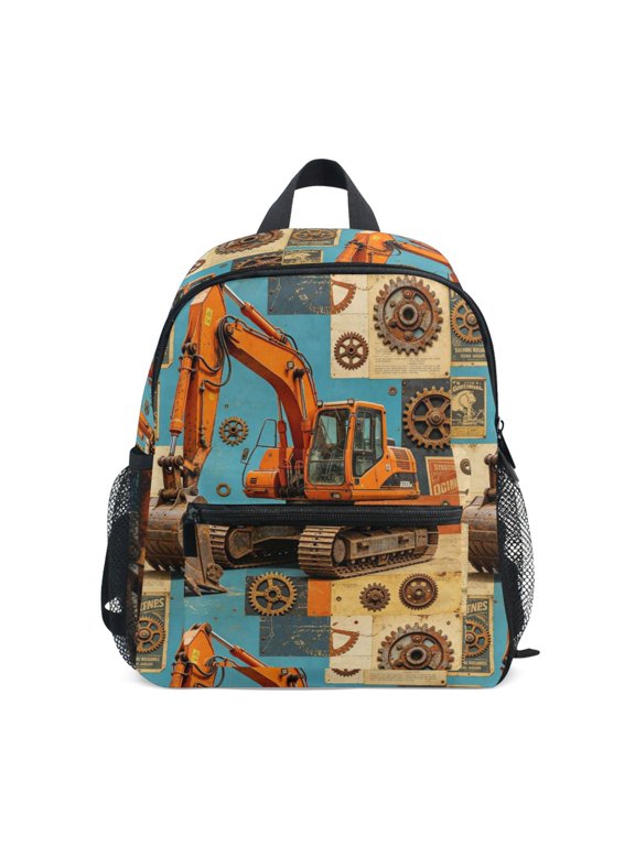 Vintage Digger Design Backpack for Girls/Boys with Name Tag—Front-closure buttons for ages 3–8year
