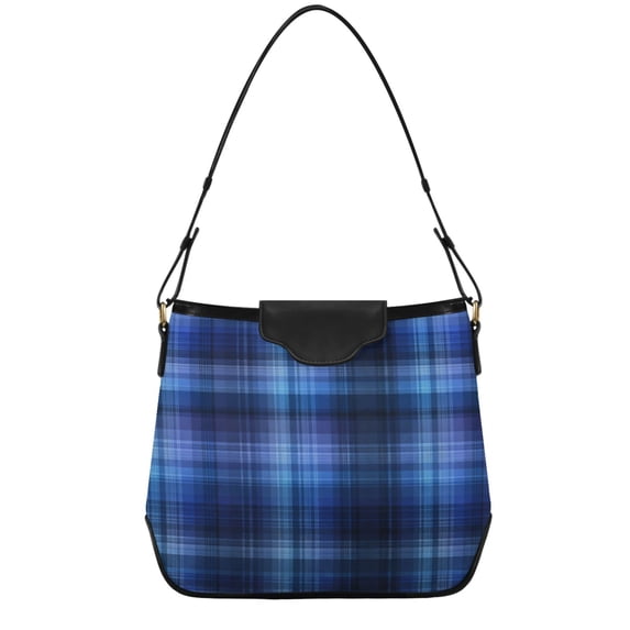 Iauyy Women's Handbag Removable Shoulder Satchel Bag-Polyester and PU leather ,Consistent Blue Check Pattern