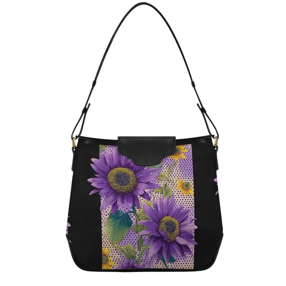 Iauyy Women's Handbag Removable Shoulder Satchel Bag-Polyester and PU leather ,Purple Sunflower