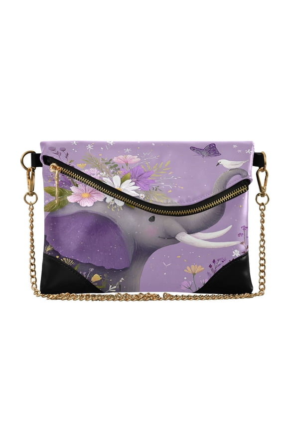 Women's Leather Clutch Handbags- Removable Shoulder Straps Leather Crossbody Bag(2-in-1), Blossom Elephant