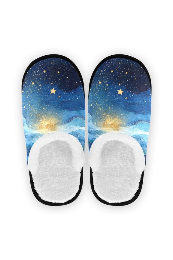 Women's Men's Slippers, Non-Slip Travel Unisex Cotton Flannel House Shoes or Spa Slippers ,A Meteor Falls The Sea