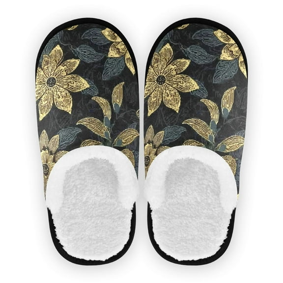 Iauyy Women's Men's Slippers, Non-Slip Travel Unisex Cotton Flannel House Shoes or Spa Slippers ,Batik Design on The Leaves