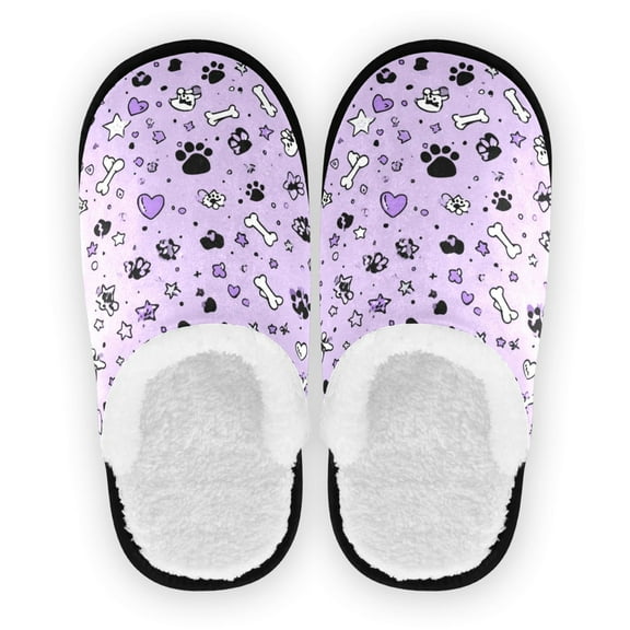 Iauyy Women's Men's Slippers, Non-Slip Travel Unisex Cotton Flannel House Shoes or Spa Slippers ,Black Small Dots