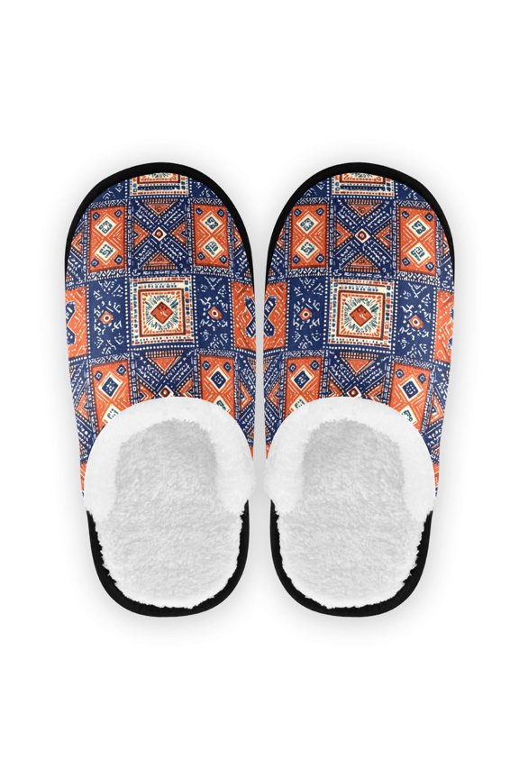 Women's Men's Slippers, Non-Slip Travel Unisex Cotton Flannel House Shoes or Spa Slippers ,Bright Orange and Blue