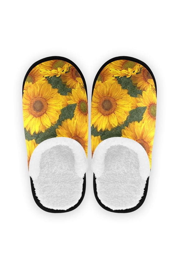 Women's Men's Slippers, Non-Slip Travel Unisex Cotton Flannel House Shoes or Spa Slippers ,Bright Yellow Color Of The Petals