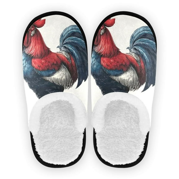 Iauyy Women's Men's Slippers, Non-Slip Travel Unisex Cotton Flannel House Shoes or Spa Slippers ,Color Of The Rooster