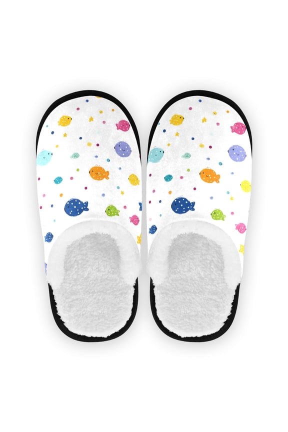 Women's Men's Slippers, Non-Slip Travel Unisex Cotton Flannel House Shoes or Spa Slippers ,Cute Little Fish