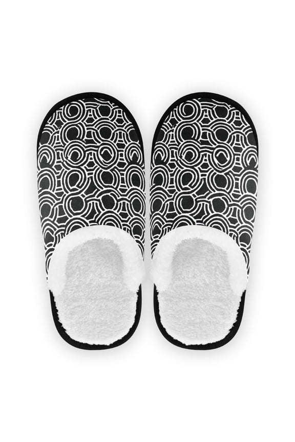 Women's Men's Slippers, Non-Slip Travel Unisex Cotton Flannel House Shoes or Spa Slippers ,Interwoven Circles