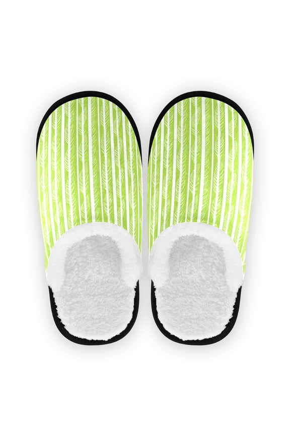 Women's Men's Slippers, Non-Slip Travel Unisex Cotton Flannel House Shoes or Spa Slippers ,Light Green and White