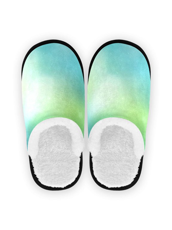 Women's Men's Slippers, Non-Slip Travel Unisex Cotton Flannel House Shoes or Spa Slippers ,Minimalist Blue Gradient Details