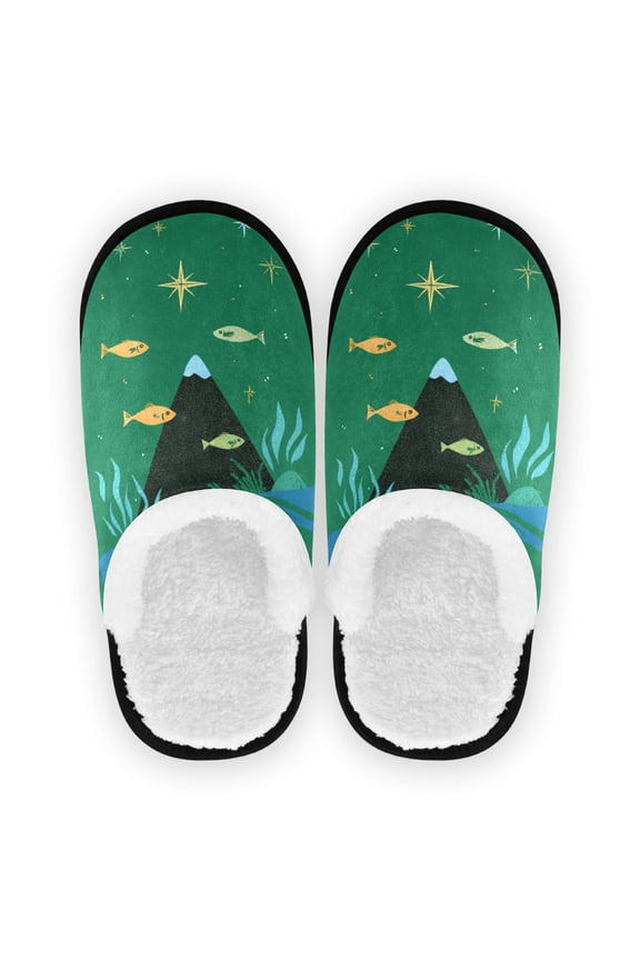 Women's Men's Slippers, Non-Slip Travel Unisex Cotton Flannel House Shoes or Spa Slippers ,Mountain View Painting