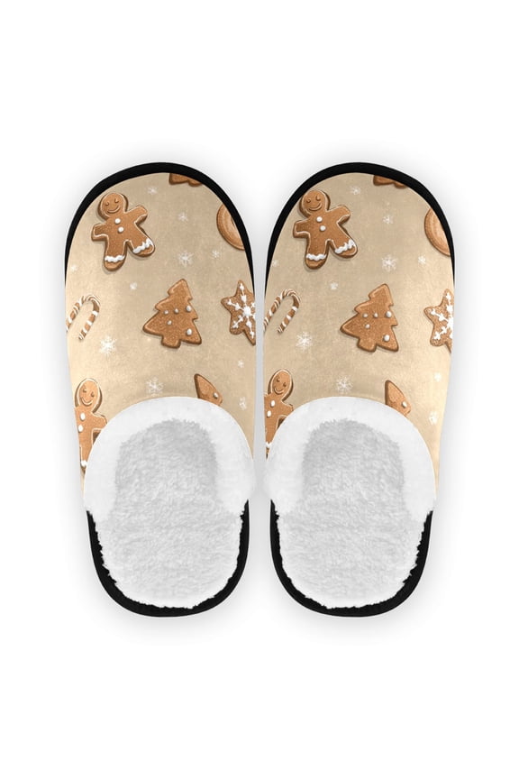 Women's Men's Slippers, Non-Slip Travel Unisex Cotton Flannel House Shoes or Spa Slippers ,Ordered Gingerbread Cookies