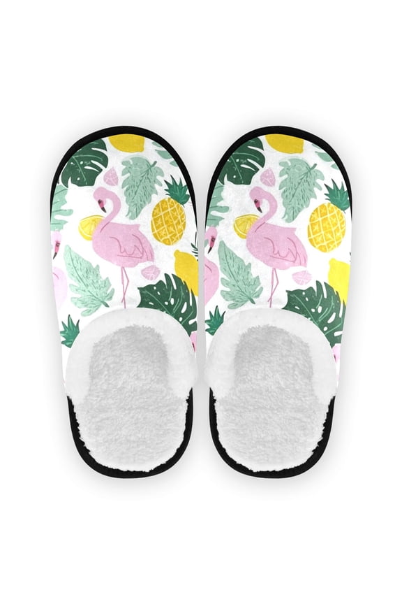 Women's Men's Slippers, Non-Slip Travel Unisex Cotton Flannel House Shoes or Spa Slippers ,Seamless Pattern Of The Pineapple
