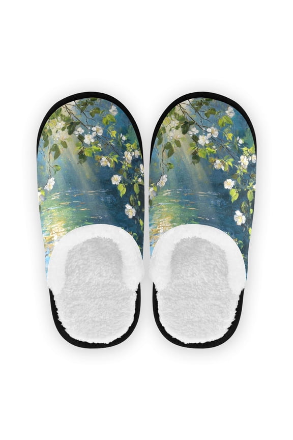 Women's Men's Slippers, Non-Slip Travel Unisex Cotton Flannel House Shoes or Spa Slippers ,Shimmering with Light Waves