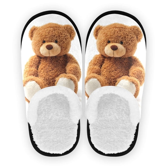Iauyy Women's Men's Slippers, Non-Slip Travel Unisex Cotton Flannel House Shoes or Spa Slippers ,Teddy Little Bear