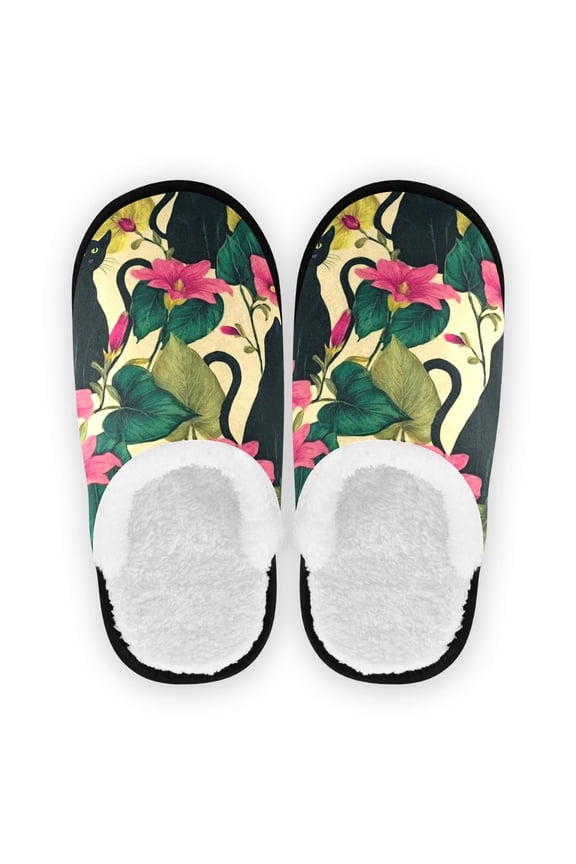 Women's Men's Slippers, Non-Slip Travel Unisex Cotton Flannel House Shoes or Spa Slippers ,The Tail Is Curled Up