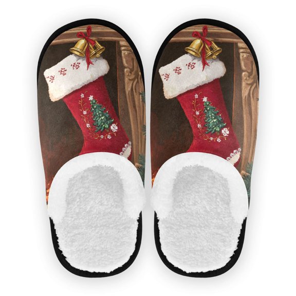 Iauyy Women's Men's Slippers, Non-Slip Travel Unisex Cotton Flannel House Shoes or Spa Slippers ,Warm and Cozy Fireplace