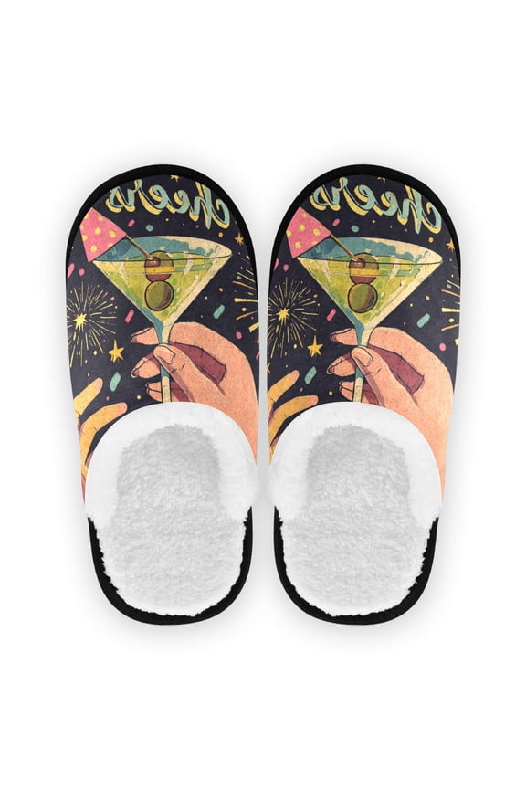 Women's Men's Slippers, Non-Slip Travel Unisex Cotton Flannel House Shoes or Spa Slippers ,Wearing A Party Hat