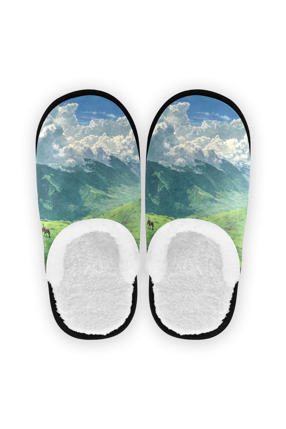 Women's Men's Slippers, Non-Slip Travel Unisex Cotton Flannel House Shoes or Spa Slippers ,on The Mountains