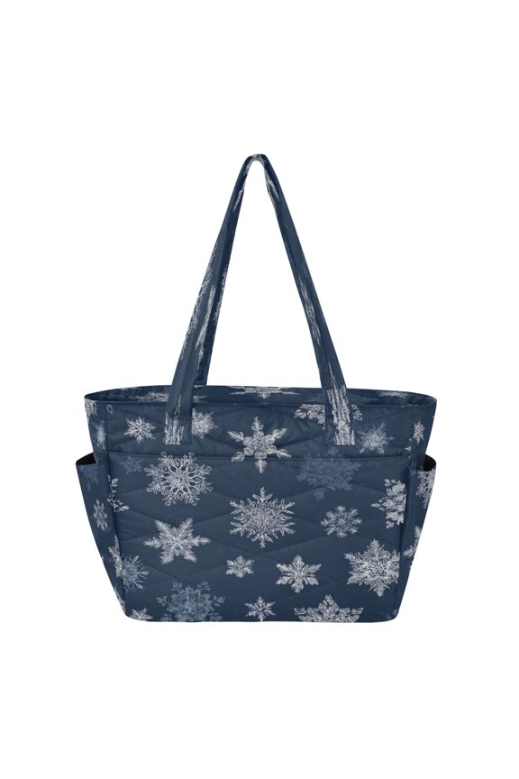 Women's Tote Handbags,Multi-pocket Casual Shoulder Style for Work Travel Shopping,Delicate White Snowflakes
